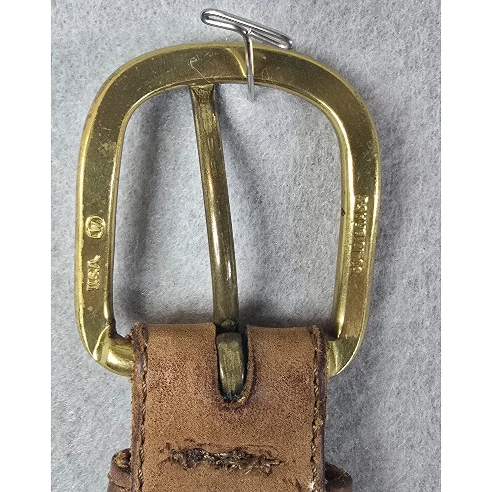 Vintage‎ USA Made Western Leather Belt 42 Woven Cowhide Tan Brass Buckle Texas